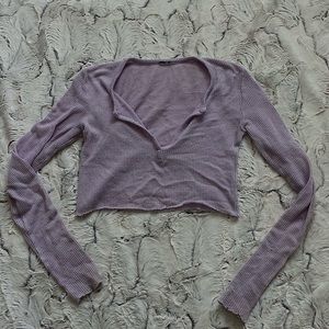 Knitted V-Neck Long Sleeve Crop Top